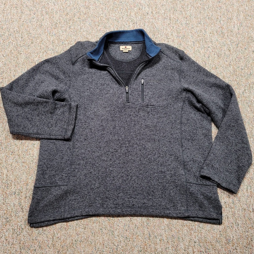 Woolrich Quarter Zip Pullover Men 2XL Gray Fleece Sweater Outdoor Hiking Camping